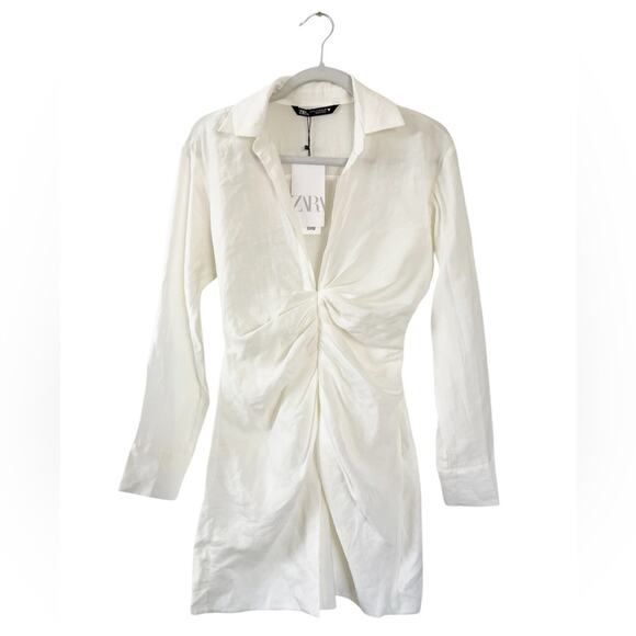 Zara Draped Mini Dress Ivory NWT - Picture 1 of 11